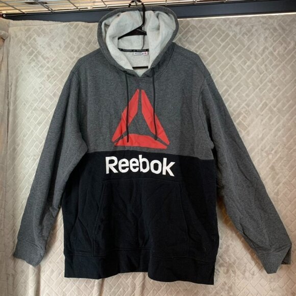 Reebok Other - Reebok Mens XL Hoodie Sweat Shirt Gray Color Block Logo Cotton Blend Athletic